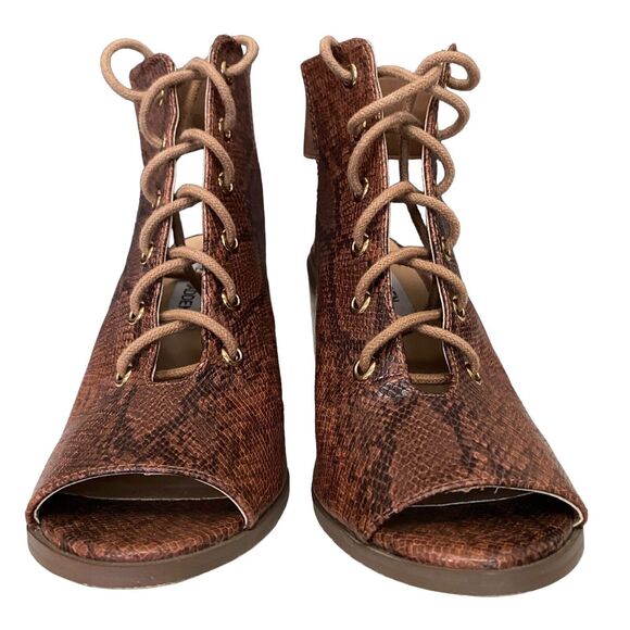 Steve Madden 7 Brown Snake Skin Print  Peep Toe  Block Heels Shoes EUC - Picture 6 of 12